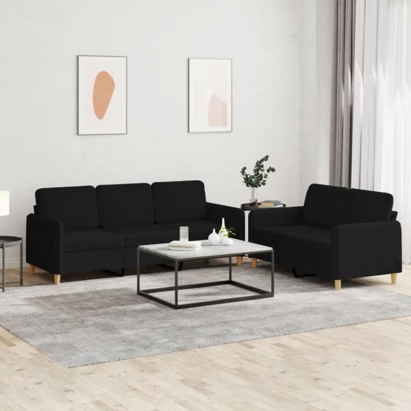 ARDEBO.de - 2-tlg. Sofagarnitur mit Kissen Schwarz Stoff