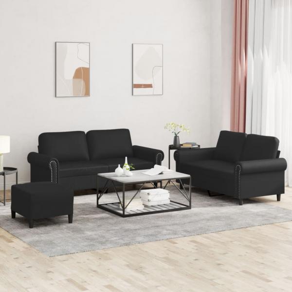 ARDEBO.de - 3-tlg. Sofagarnitur mit Kissen Schwarz Kunstleder