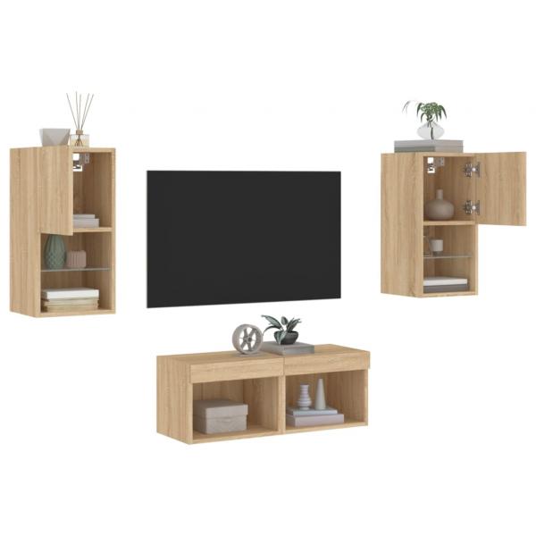 ARDEBO.de - 4-tlg. TV-Wohnwand mit LED-Leuchten Sonoma-Eiche