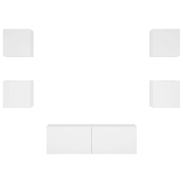 5-tlg. TV-Wohnwand mit LED-Leuchten Weiß