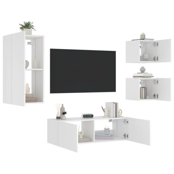 ARDEBO.de - 4-tlg. TV-Wohnwand mit LED-Leuchten Weiß