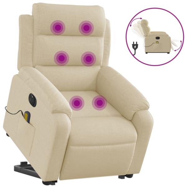Elektrischer Massagesessel mit Aufstehhilfe Creme Stoff