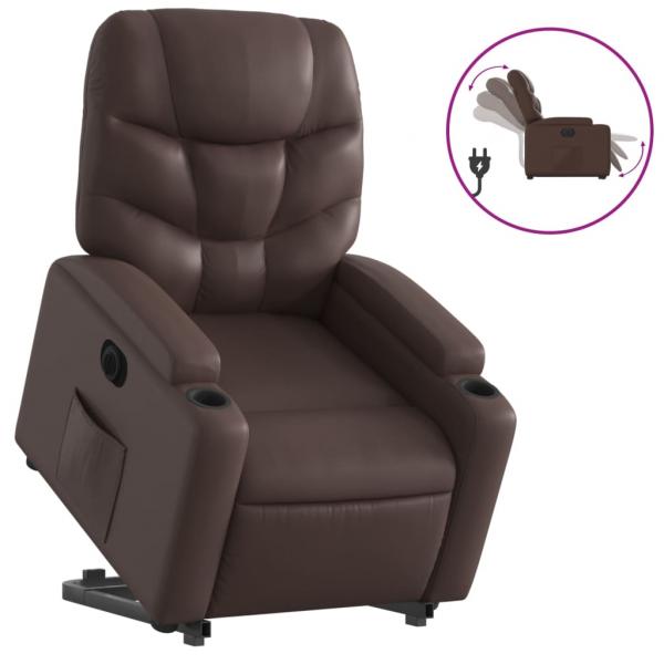 Relaxsessel mit Aufstehhilfe Elektrisch Braun Kunstleder
