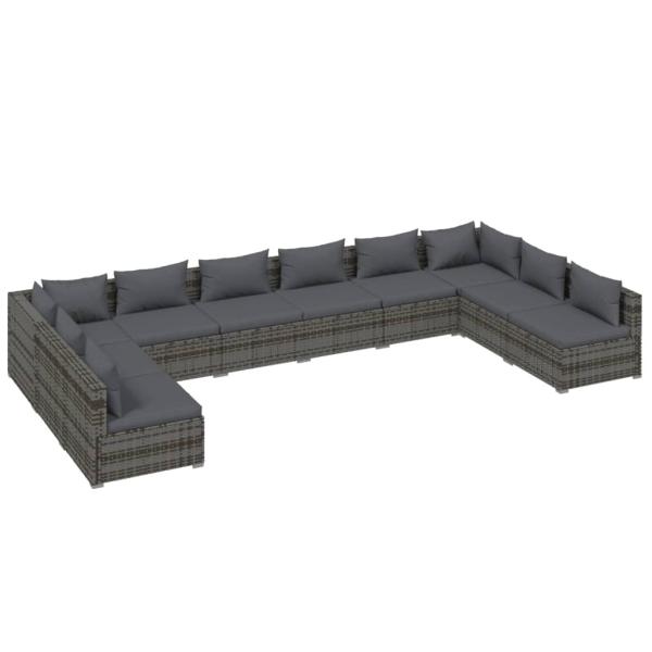 10-tlg. Garten-Lounge-Set mit Kissen Poly Rattan Grau