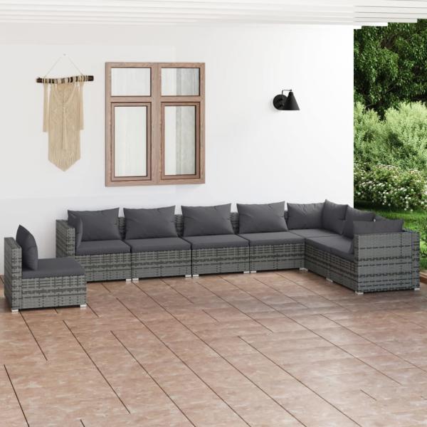 ARDEBO.de - 8-tlg. Garten-Lounge-Set mit Kissen Poly Rattan Grau