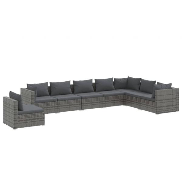 8-tlg. Garten-Lounge-Set mit Kissen Poly Rattan Grau