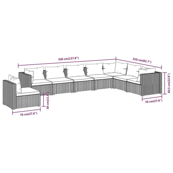 8-tlg. Garten-Lounge-Set mit Kissen Poly Rattan Grau