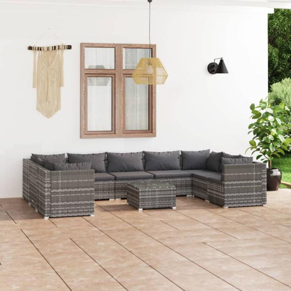 ARDEBO.de - 10-tlg. Garten-Lounge-Set mit Kissen Poly Rattan Grau