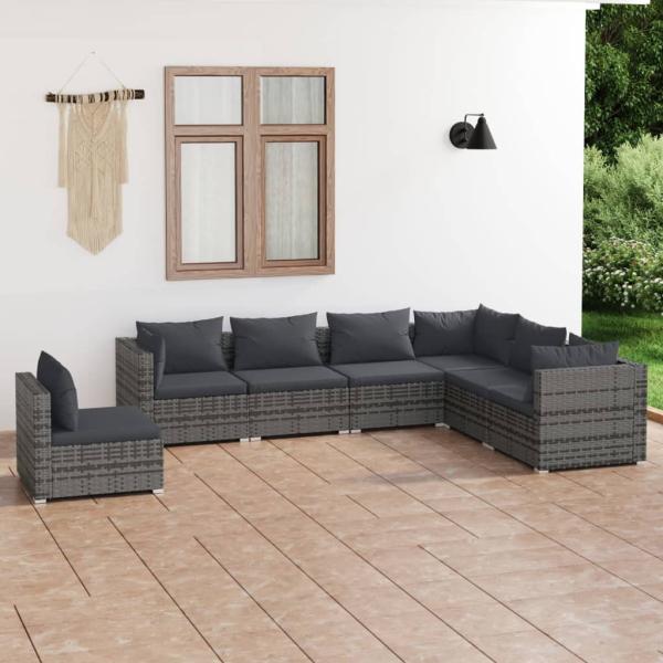 ARDEBO.de - 7-tlg. Garten-Lounge-Set mit Kissen Poly Rattan Grau