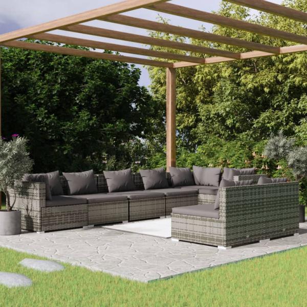 ARDEBO.de - 8-tlg. Garten-Lounge-Set mit Kissen Grau Poly Rattan