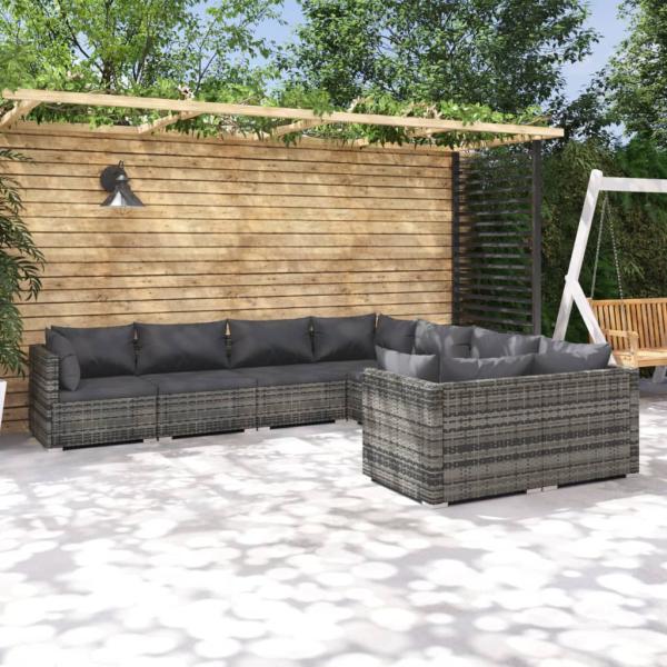 ARDEBO.de - 8-tlg. Garten-Lounge-Set mit Kissen Poly Rattan Grau