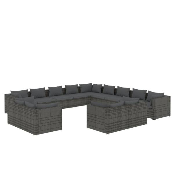 13-tlg. Garten-Lounge-Set mit Kissen Grau Poly Rattan