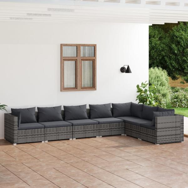 ARDEBO.de - 7-tlg. Garten-Lounge-Set mit Kissen Poly Rattan Grau