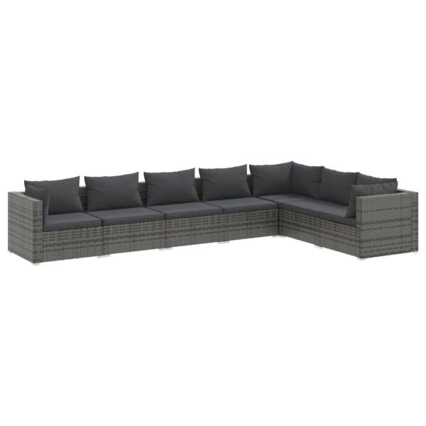 7-tlg. Garten-Lounge-Set mit Kissen Poly Rattan Grau