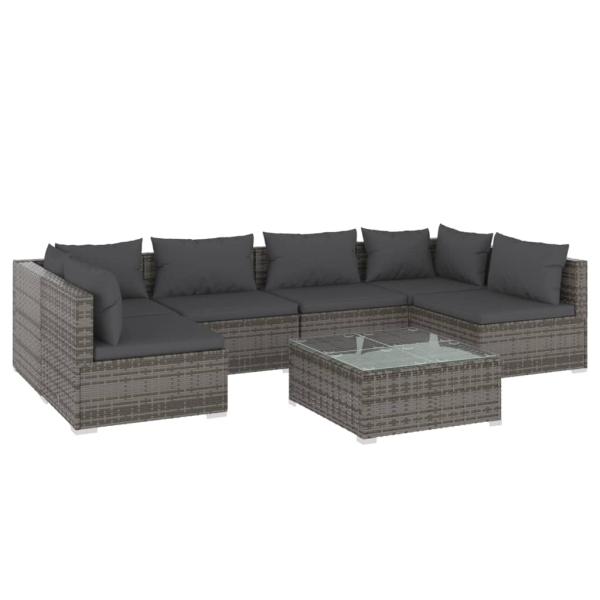 7-tlg. Garten-Lounge-Set mit Kissen Poly Rattan Grau