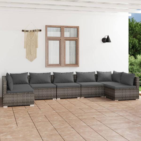 ARDEBO.de - 7-tlg. Garten-Lounge-Set mit Kissen Poly Rattan Grau