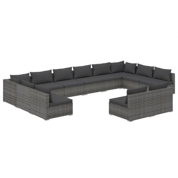 12-tlg. Garten-Lounge-Set mit Kissen Grau Poly Rattan