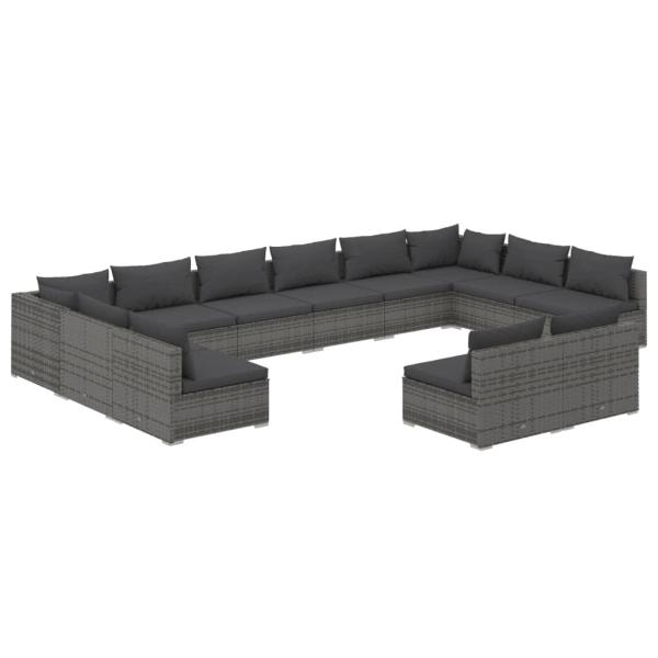 12-tlg. Garten-Lounge-Set mit Kissen Grau Poly Rattan
