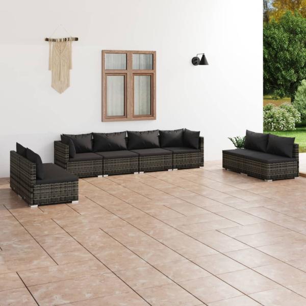 ARDEBO.de - 8-tlg. Garten-Lounge-Set mit Kissen Poly Rattan Grau