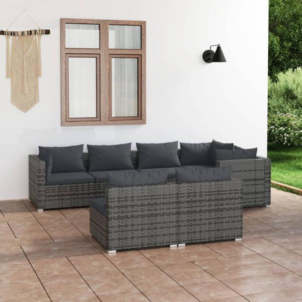 ARDEBO.de - 7-tlg. Garten-Lounge-Set mit Kissen Grau Poly Rattan