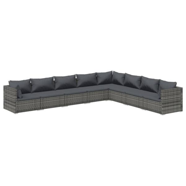 8-tlg. Garten-Lounge-Set mit Kissen Poly Rattan Grau