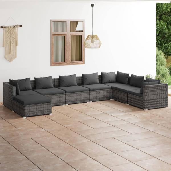 ARDEBO.de - 8-tlg. Garten-Lounge-Set mit Kissen Poly Rattan Grau