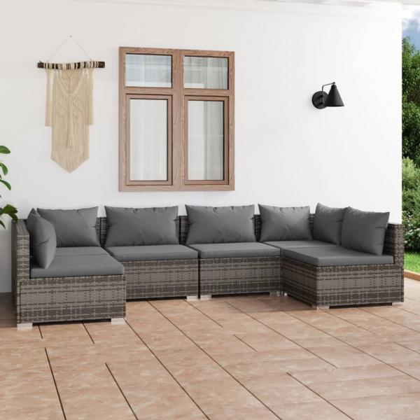 ARDEBO.de - 6-tlg. Garten-Lounge-Set mit Kissen Poly Rattan Grau