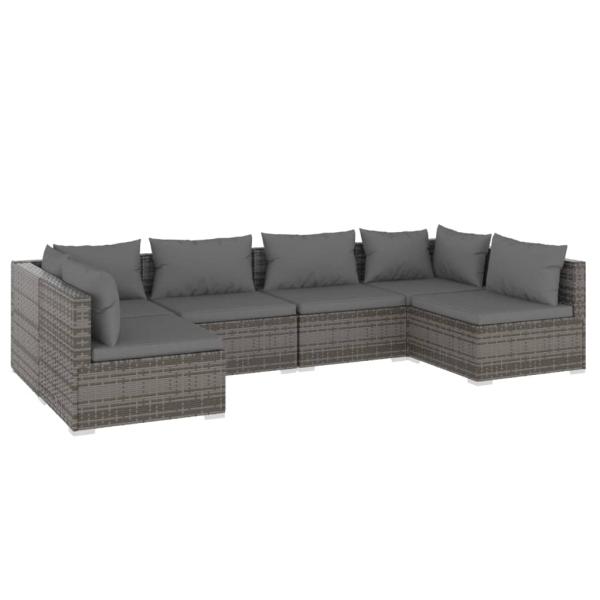 6-tlg. Garten-Lounge-Set mit Kissen Poly Rattan Grau