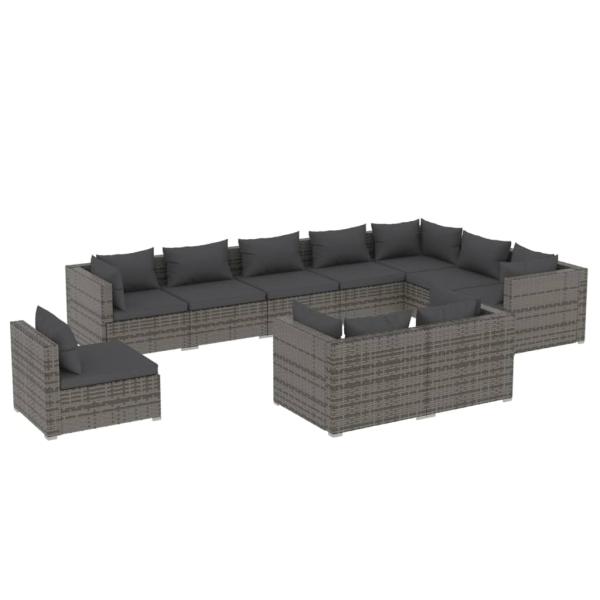 10-tlg. Garten-Lounge-Set mit Kissen Poly Rattan Grau