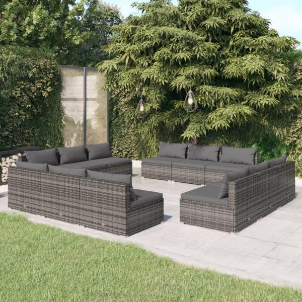 ARDEBO.de - 12-tlg. Garten-Lounge-Set mit Kissen Poly Rattan Grau