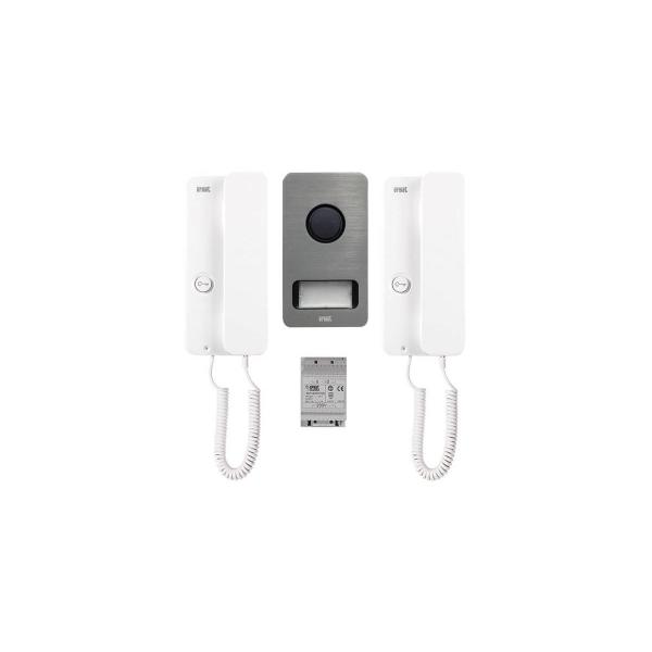 ARDEBO.de Grothe SET 1122/602 GRO Audio 4+n 1 Außenstation + 2 Haustelefone + Netzteil, Silber/Weiß (4576476)