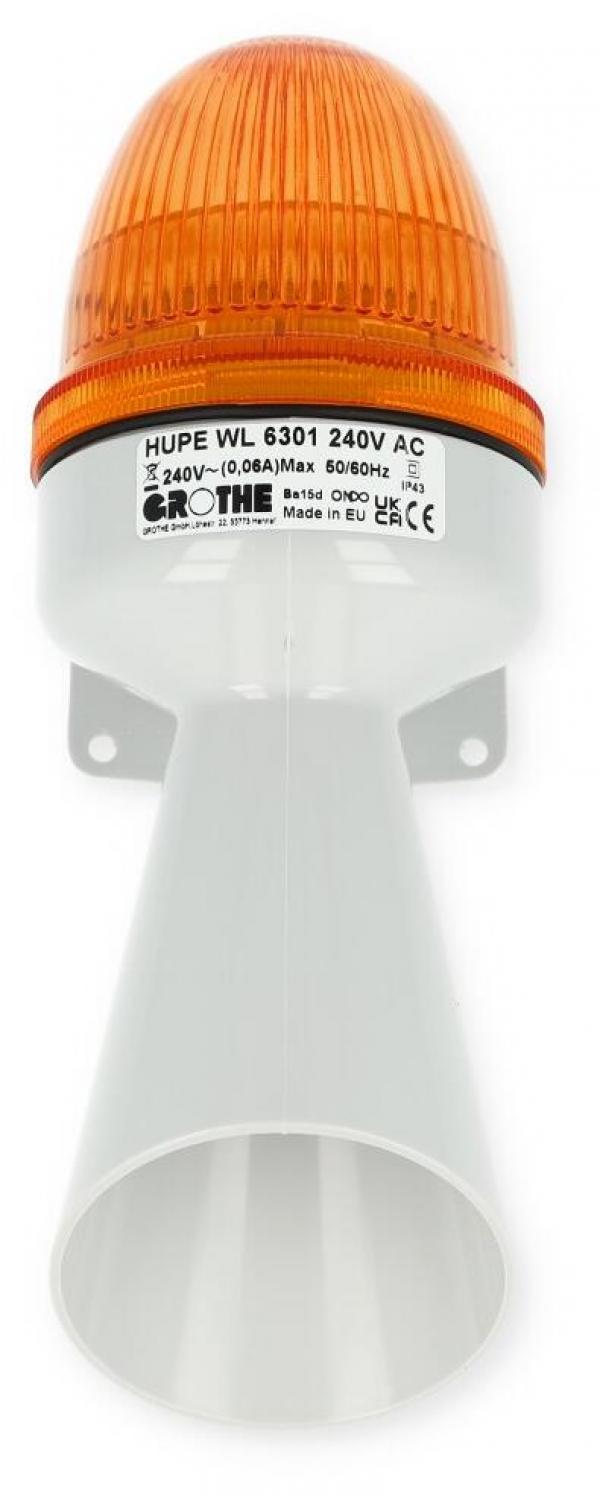 Grothe HUPE WL 6301 240VAC Kombi Hupe mit Meldeleuchte (0,05A) 92dB(A) IP43 orange 31371 (0191065)