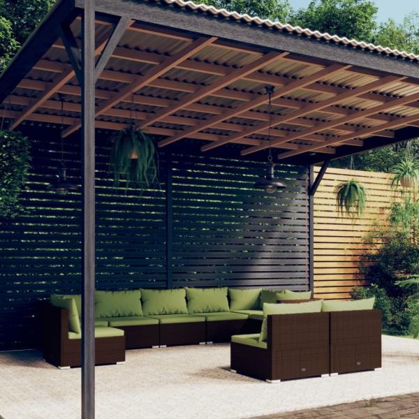 ARDEBO.de - 9-tlg. Garten-Lounge-Set mit Kissen Poly Rattan Braun