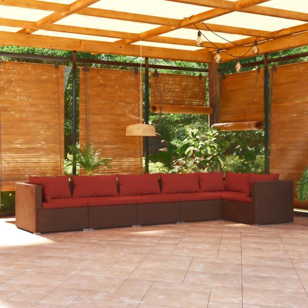 ARDEBO.de - 6-tlg. Garten-Lounge-Set mit Auflagen Poly Rattan Braun