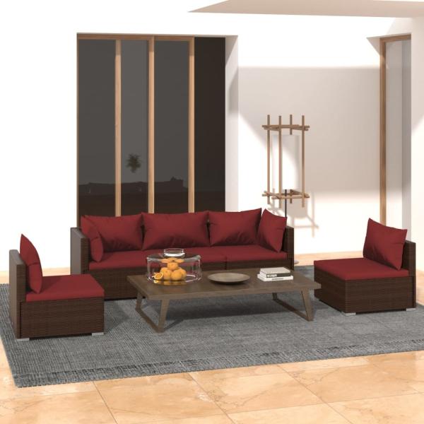 ARDEBO.de - 5-tlg. Garten-Lounge-Set mit Kissen Poly Rattan Braun