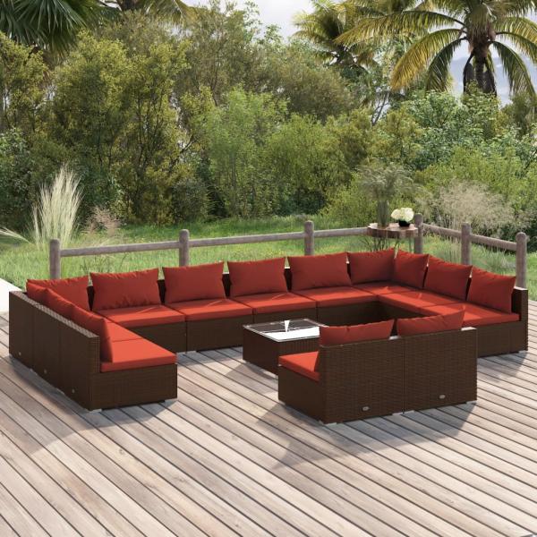 ARDEBO.de - 13-tlg. Garten-Lounge-Set mit Kissen Braun Poly Rattan