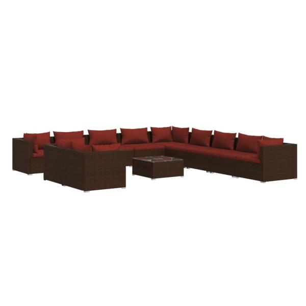12-tlg. Garten-Lounge-Set mit Kissen Braun Poly Rattan