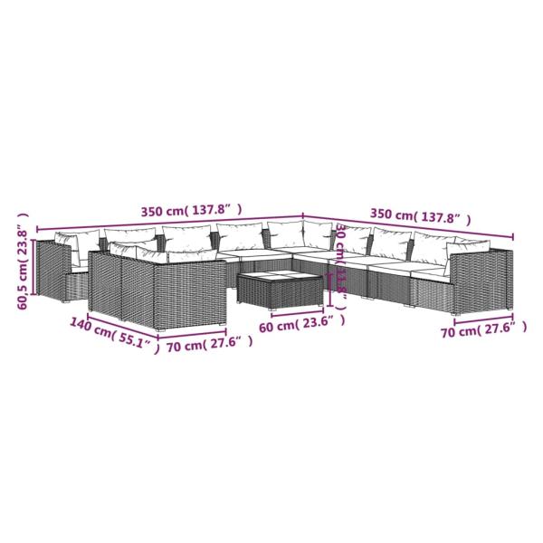 12-tlg. Garten-Lounge-Set mit Kissen Braun Poly Rattan