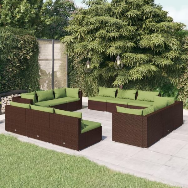 ARDEBO.de - 12-tlg. Garten-Lounge-Set mit Kissen Poly Rattan Braun