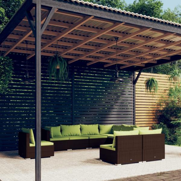 ARDEBO.de - 9-tlg. Garten-Lounge-Set mit Kissen Poly Rattan Braun
