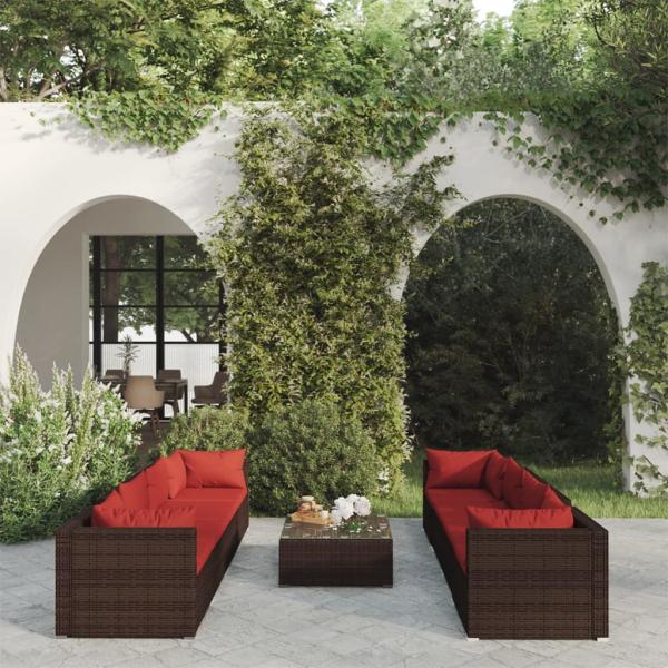 ARDEBO.de - 9-tlg. Garten-Lounge-Set mit Kissen Poly Rattan Braun