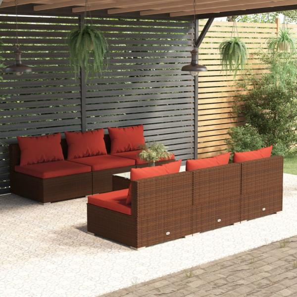 ARDEBO.de - 7-tlg. Garten-Lounge-Set mit Kissen Poly Rattan Braun