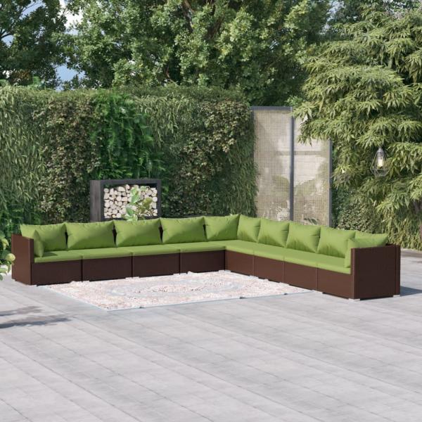 ARDEBO.de - 9-tlg. Garten-Lounge-Set mit Kissen Poly Rattan Braun