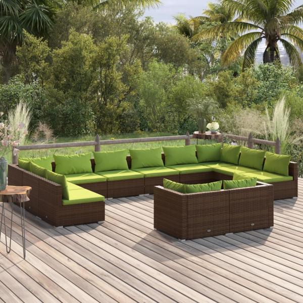 ARDEBO.de - 12-tlg. Garten-Lounge-Set mit Kissen Braun Poly Rattan
