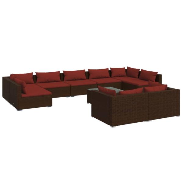 9-tlg. Garten-Lounge-Set mit Kissen Braun Poly Rattan