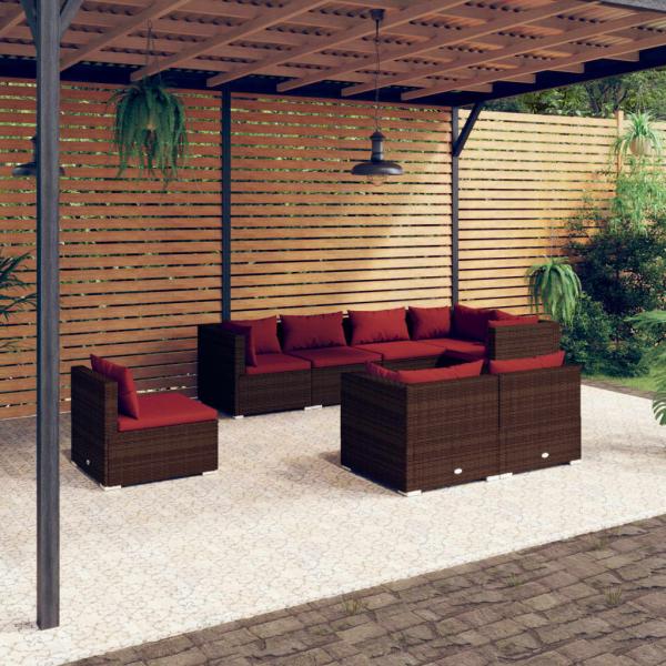 ARDEBO.de - 8-tlg. Garten-Lounge-Set mit Kissen Poly Rattan Braun