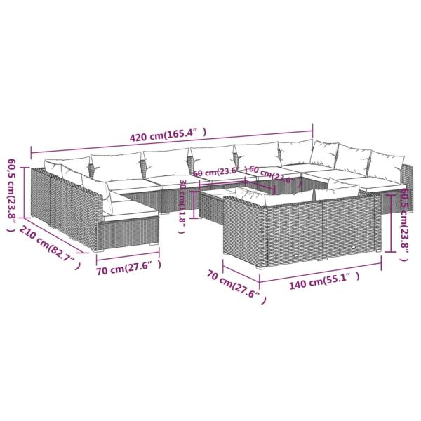 13-tlg. Garten-Lounge-Set mit Kissen Braun Poly Rattan