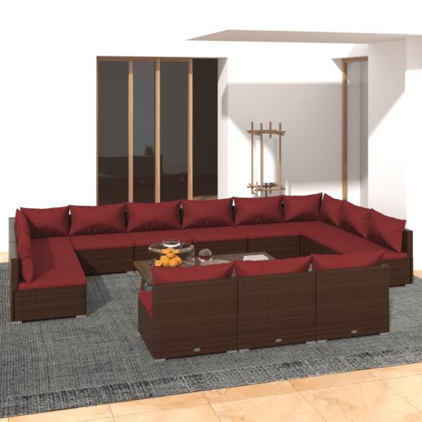 ARDEBO.de - 13-tlg. Garten-Lounge-Set mit Kissen Braun Poly Rattan