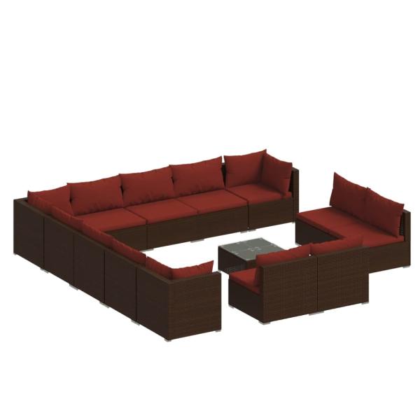 14-tlg. Garten-Lounge-Set mit Kissen Braun Poly Rattan