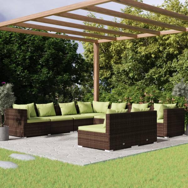 ARDEBO.de - 9-tlg. Garten-Lounge-Set mit Kissen Braun Poly Rattan